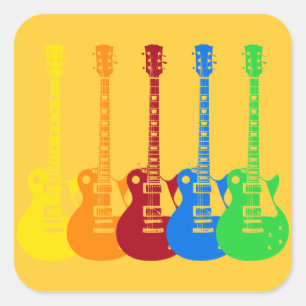 Fünf farbenfrohe E-Gitarren  Quadratischer Aufkleber