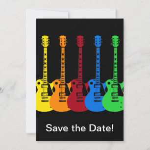 Fünf farbige elektrische Gitarren Save The Date