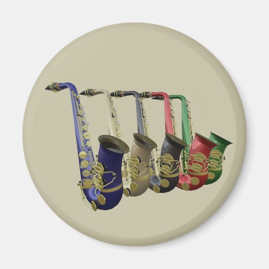 Fünf farbige Saxophone in einer Linie Magnet (Vorne)