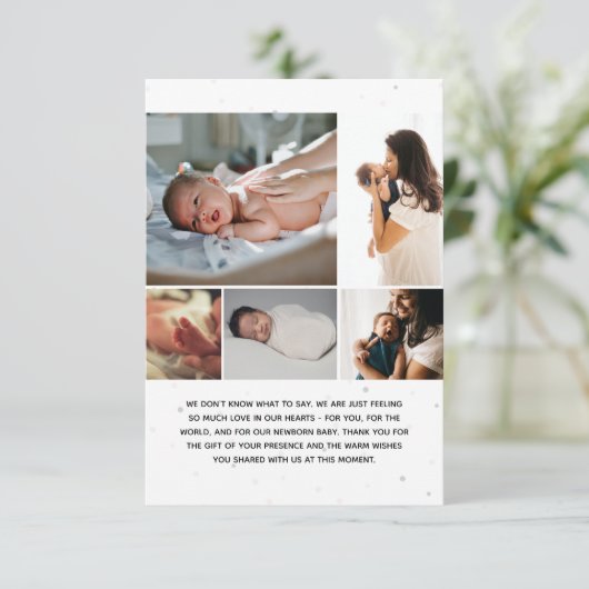 Fünf Foto Collage Birth Ankündigungsnachricht Einladung (Stehend Vorderseite)