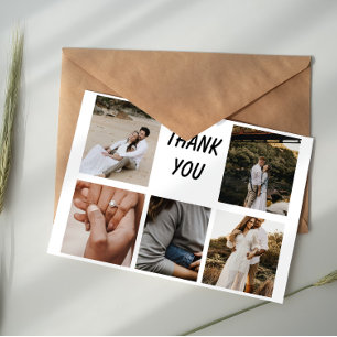 Fünf-Foto-Collage Hochzeits-Dankeschön Mitteilungskarte