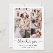 Fünf Foto Collage Script Heart Wedding Dankeskarte (Vorderseite)