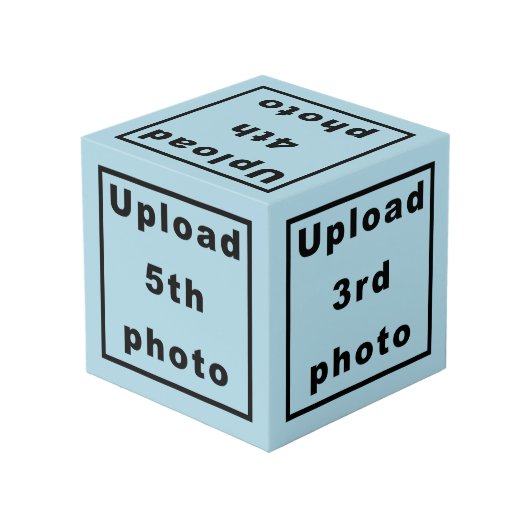 Fünf Fotos auf Light Blue Foto Cube Würfel (Rückseite Schrägansicht)