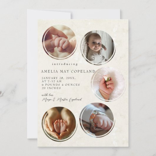 Fünf Fotos Collage Birth Ankündigung (Vorderseite)