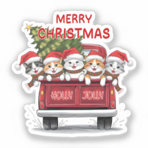 Fünf fröhliche Weihnachtskatzen roter LKW Aufkleber