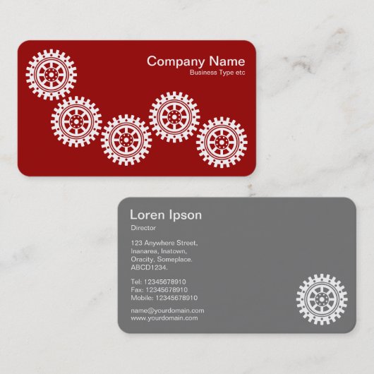 Fünf Gänge II - Weiß auf Ruby Red - Grau zurück Visitenkarte (Vorne/Hinten)