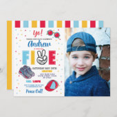 Fünf Geburtstage Frieden aus dir! Summer Boys Einladung (Vorne/Hinten)