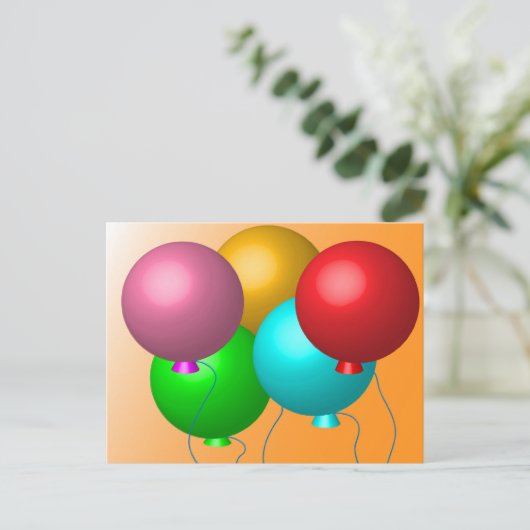 Fünf Geburtstagsballons Postkarte (Stehend Vorderseite)