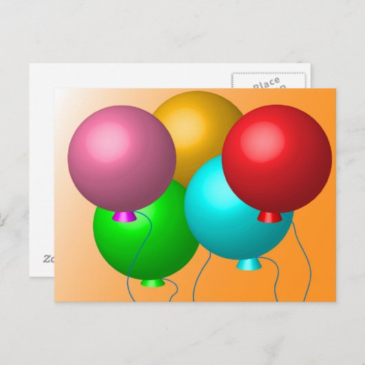 Fünf Geburtstagsballons Postkarte (Vorne/Hinten)