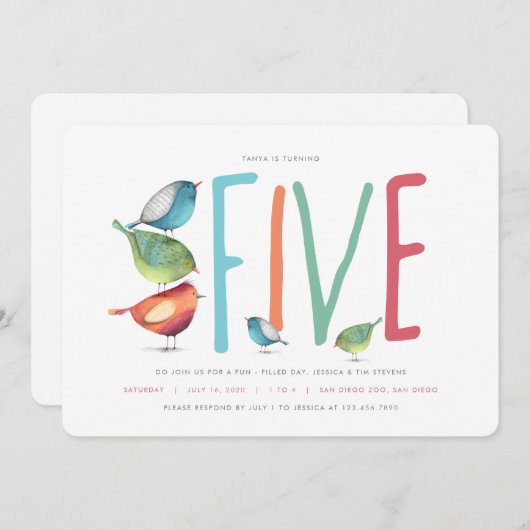 Fünf Geburtstagsparty Einladung (Vorne/Hinten)