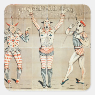 Fünf gefeierte Clowns befestigt zu den Sanden Quadratischer Aufkleber