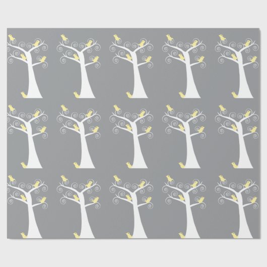 Fünf gelbe Vögel in einem Baum Geschenkpapier (Flach)