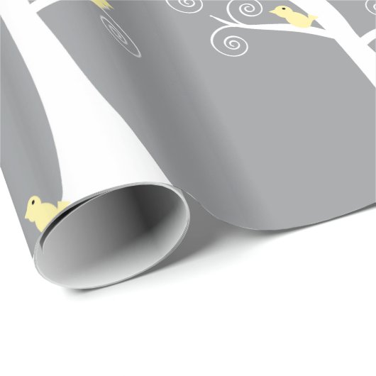 Fünf gelbe Vögel in einem Baum Geschenkpapier (Rolleneckpunkt)