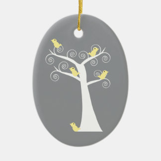 Fünf gelbe Vögel in einem Baum Keramik Ornament