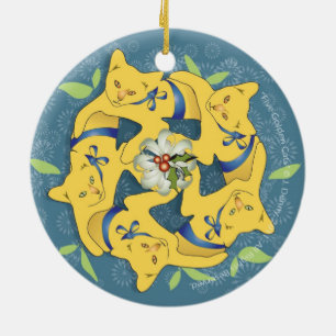 Fünf goldene Katzen... zweiseitig Keramikornament