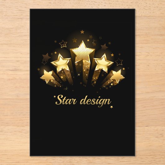 Fünf goldene Sterne auf schwarz Acryleinladungen (Vorderseite)