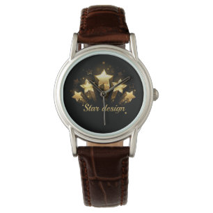 Fünf goldene Sterne auf schwarz Armbanduhr