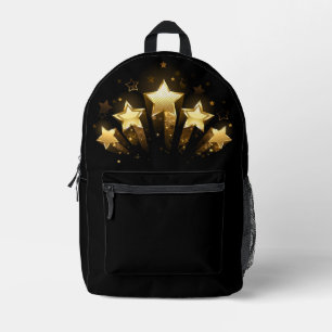 Fünf goldene Sterne auf schwarz Bedruckter Rucksack