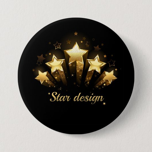 Fünf goldene Sterne auf schwarz Button (Vorderseite)