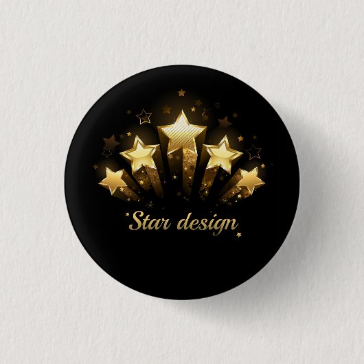 Fünf goldene Sterne auf schwarz Button (Vorderseite)
