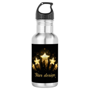 Fünf goldene Sterne auf Schwarz Edelstahlflasche