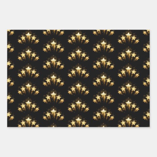 Fünf goldene Sterne auf schwarz Geschenkpapier Set (Vorderseite)