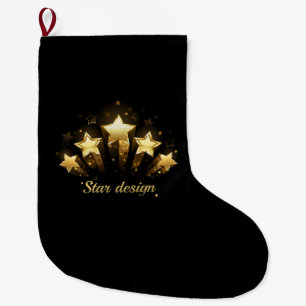 Fünf goldene Sterne auf schwarz Großer Weihnachtsstrumpf