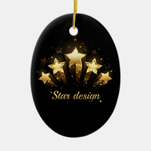 Fünf goldene Sterne auf schwarz Keramik Ornament
