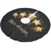 Fünf goldene Sterne auf schwarz Polyester Weihnachtsbaumdecke (Schrägansicht)