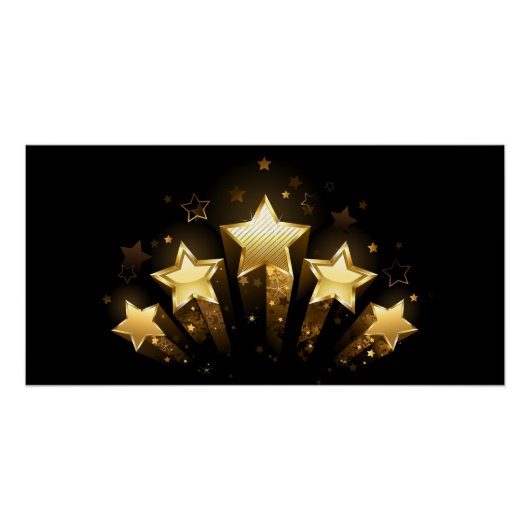 Fünf goldene Sterne auf schwarz Poster (Vorderseite)