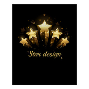 Fünf goldene Sterne auf Schwarz Poster