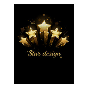 Fünf goldene Sterne auf schwarz Poster