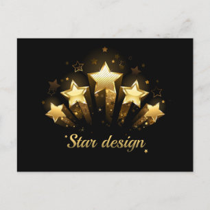 Fünf goldene Sterne auf schwarz Postkarte
