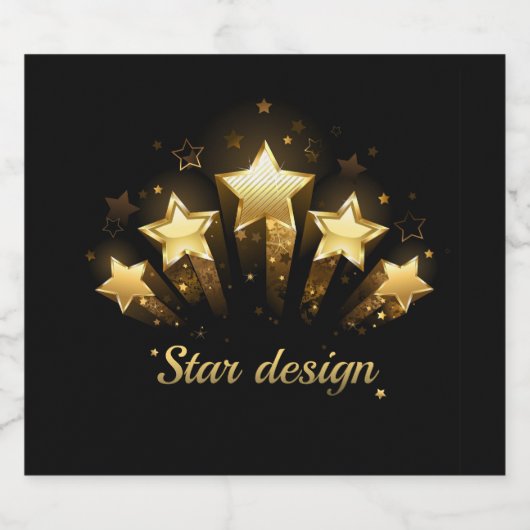 Fünf goldene Sterne auf schwarz Schaumweinetikett (Einzelnes Label)