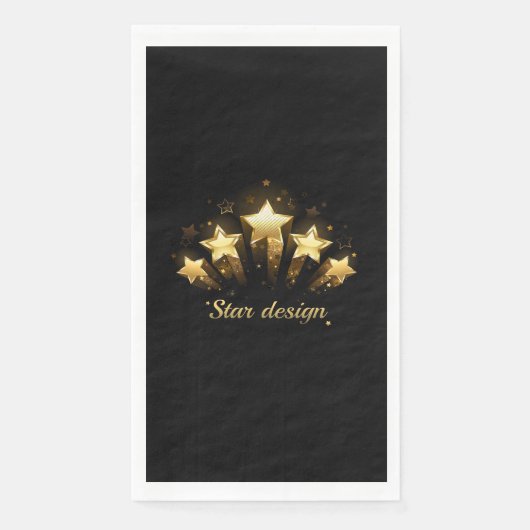 Fünf goldene Sterne auf schwarz Serviette (Vorderseite)