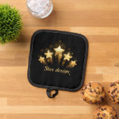 Fünf goldene Sterne auf schwarz Topflappen (Oben Unten)