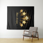Fünf goldene Sterne auf schwarz Wandteppich (Beispiel (Horizontal))