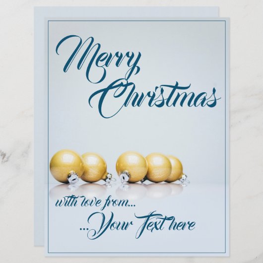 Fünf goldene Weihnachtsbälle - blaues Schreiben (Vorne/Hinten)