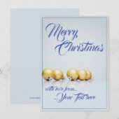 Fünf goldene Weihnachtsbälle - blaues Schreiben (Vorne/Hinten)