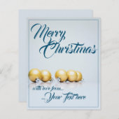 Fünf goldene Weihnachtsbälle - blaues Schreiben (Vorne/Hinten)