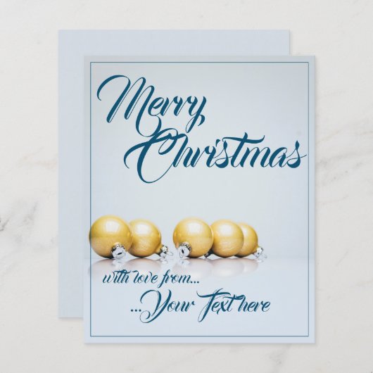 Fünf goldene Weihnachtsbälle - blaues Schreiben (Vorne/Hinten)