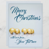 Fünf goldene Weihnachtsbälle - blaues Schreiben (Vorne/Hinten)