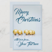 Fünf goldene Weihnachtsbälle - blaues Schreiben (Vorne/Hinten)