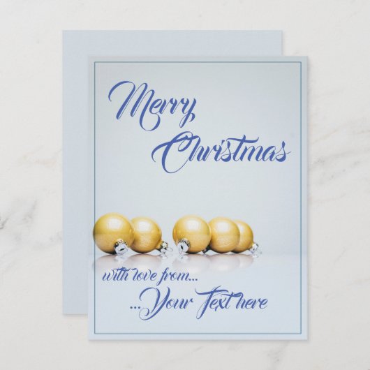 Fünf goldene Weihnachtsbälle - blaues Schreiben (Vorne/Hinten)