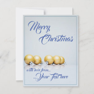 Fünf goldene Weihnachtsbälle - blaues Schreiben