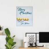 Fünf goldene Weihnachtsbälle - blaues Schreiben Poster (Heimbüro)