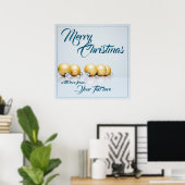 Fünf goldene Weihnachtsbälle - blaues Schreiben Poster (Heimbüro)