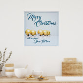 Fünf goldene Weihnachtsbälle - blaues Schreiben Poster (Küche)