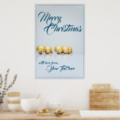 Fünf goldene Weihnachtsbälle - blaues Schreiben Poster (Küche)