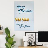 Fünf goldene Weihnachtsbälle - blaues Schreiben Poster (Heimbüro)